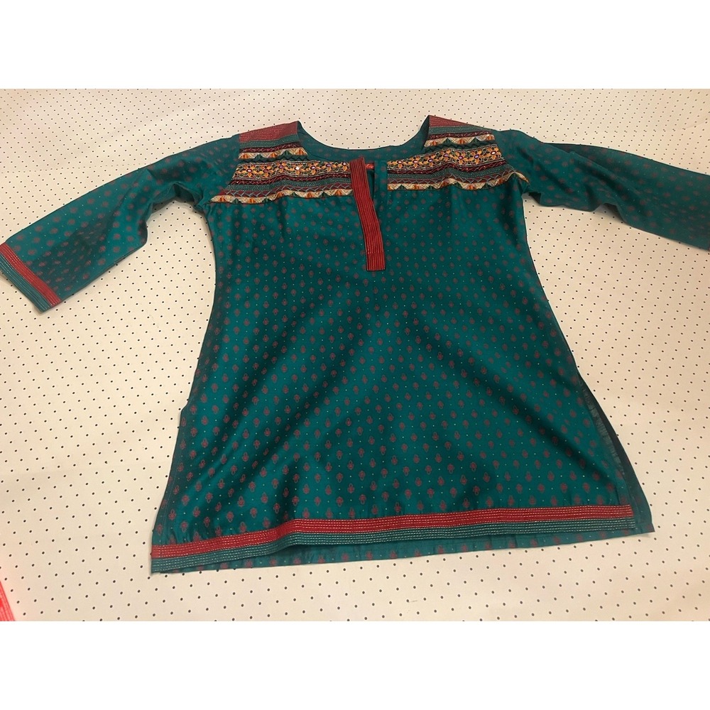 Chocolat Kurti Embroidered Boho Tunic Top Teal India Festival M